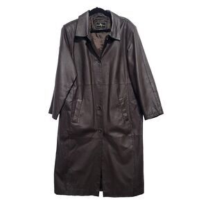 Vtg Leather‎ Duster trench Coat BT Brandon Thomas L Chocolate Brown L western